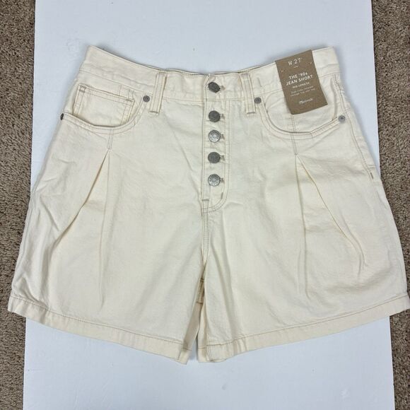 Madewell The '90s Mid-Length Jean Short in Sz 27 Vintage Canvas Ivory NWT - Picture 2 of 7